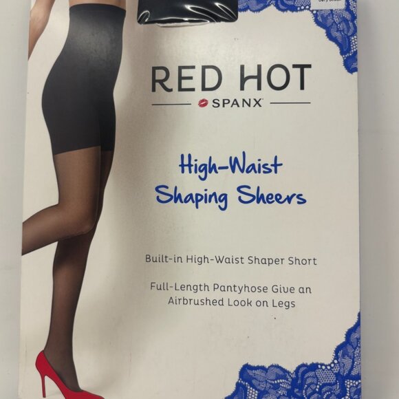 Spanx Red Hot Shaping Sheers Pantyhose Size 5 Very Black No Dig Comfort Waist - Picture 1 of 4
